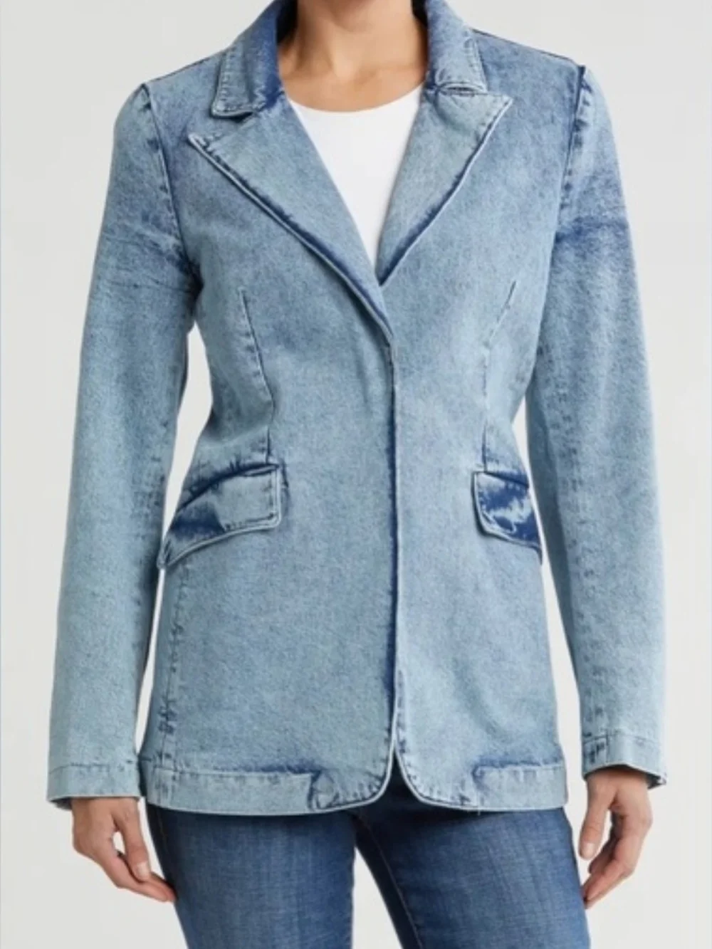 Good American Longline Denim Blazer Jacket 5X NWT